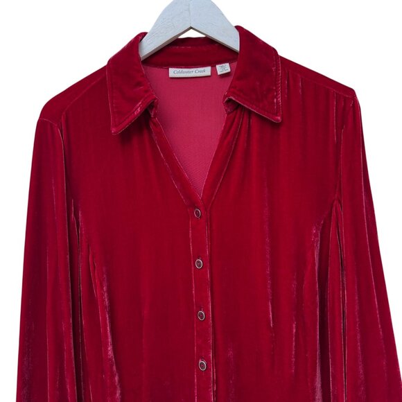 Coldwater Creek Velvet Top Womens Plus Size 1X Red Silk Blend Button up Blouse - Picture 3 of 8